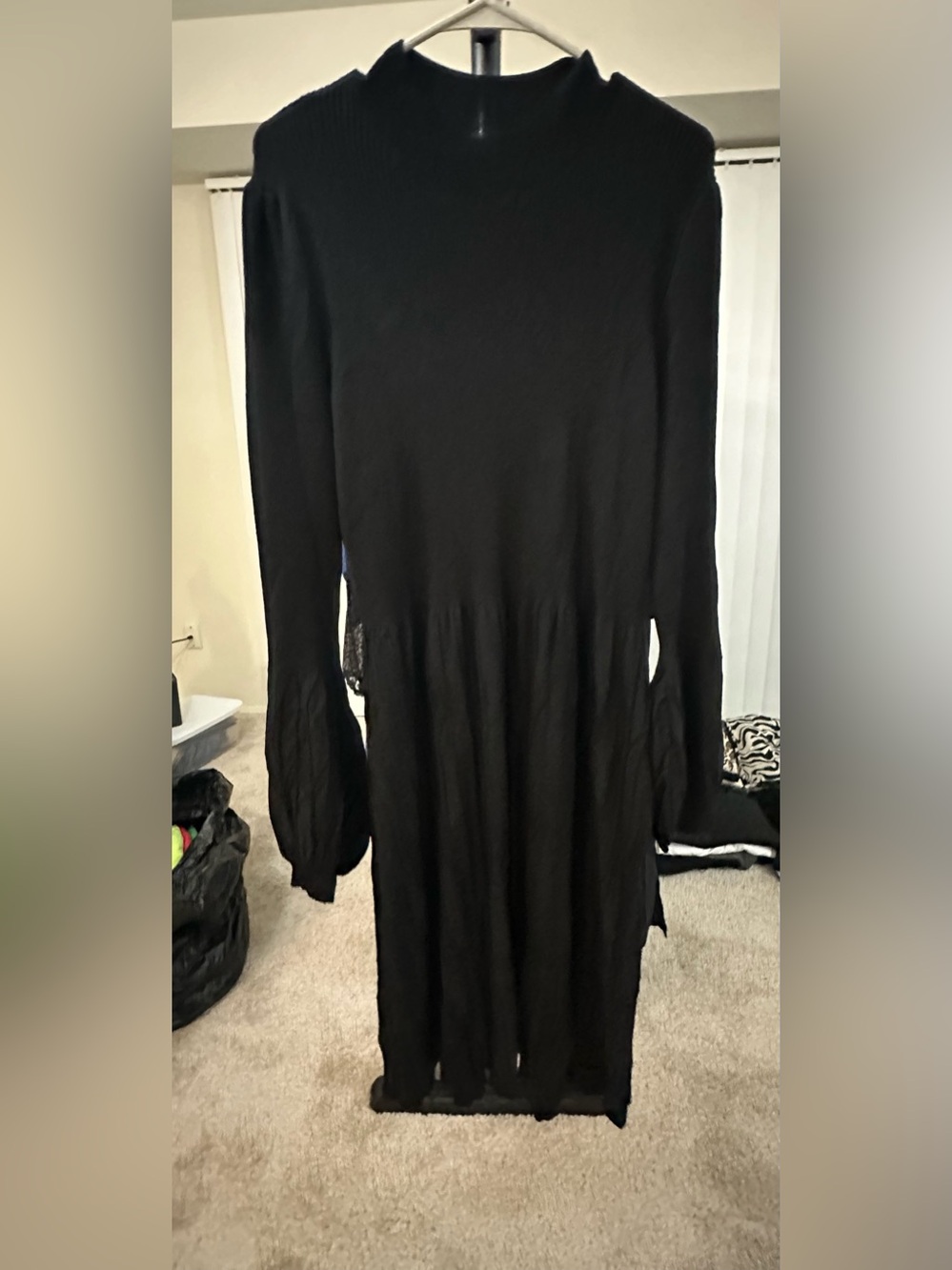 Draper James Black Long Sleeve Midi Sweater Dress